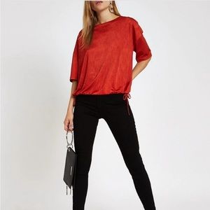 River Island Tie Hemline Red Orange Blouse Sz UK 6